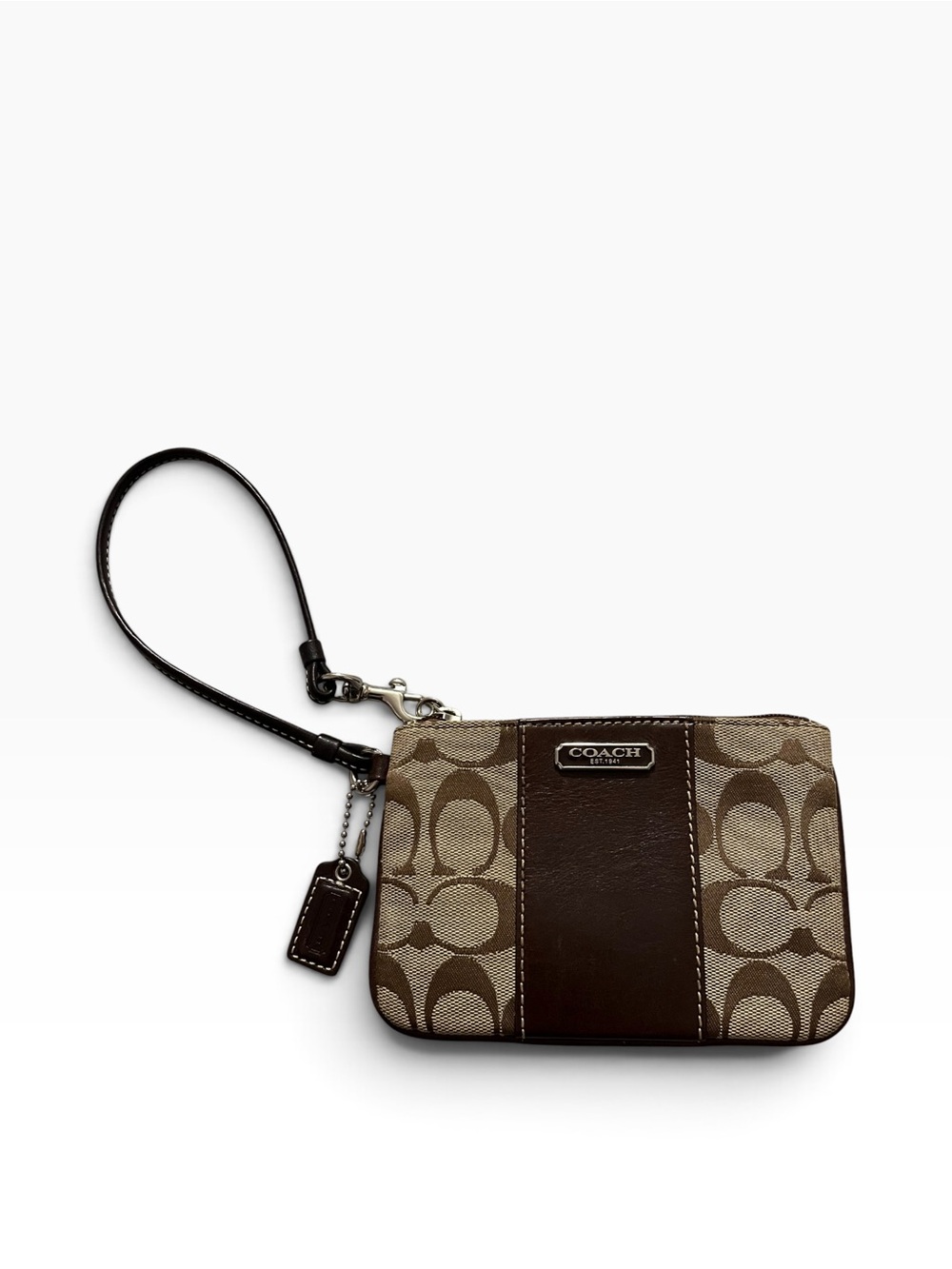 Coach Brown Signature Canvas Wristlet with Dark Leather Trim